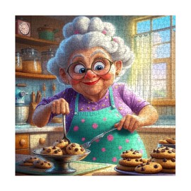 Fun Kitchen Grandma Puzzle 1000 Pieces for Adults, Baking Chocolate Cookies House Jigsaw Puzzle, Food Granny Cozytime Puzzles as Home Decor