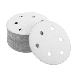 INFINAUTO Schleifscheiben, 4,92" 6-Loch 600er Körnung Kfz-Reparatur Rundes Klett-Schleifpapier Aluminiumoxid Weiß, 50 Stück