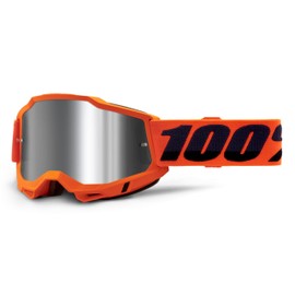 100% Accuri 2 Goggles - Eyewear for Motocross & Mountain Biking - Goggles for Dirt Bikes, Motorcycles & Bike Sports - Neon/Orange, Mirror Silver Flash Lens