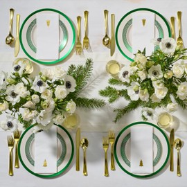 By Madee 100 Pack Christmas Napkins Disposable with Metallic Gold Stamped for Extra Fancy Look | Linen Feel Disposable Christmas Hand Towels for Bathroom (Gold Tree)