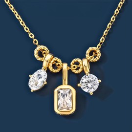 Luxury 925 Sterling Silver Zircon Pendant Necklace, 18K Gold Plated Chain, Razzberry Custom Crystal Charm Design, included Gift Box