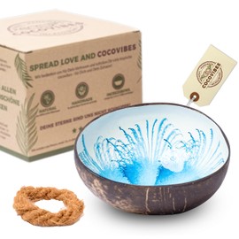 cocovibes Key Shell Jewellery Tray Made of Coconut Shells with Anti-Tilt Ring (Light Blue)
