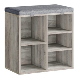 GarveeHome Small Shoe Bench, Adjustable Heights Shoe Rack Bench with Cushion, 5 Compartments, Accessories Bag, 3-Tier Shoe Organizer Bench for Entryway, Hallway, Closet, Grey