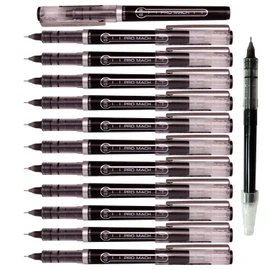 Morning Glory Pro Mach Roller Ball Pen - 0.38 mm-Fine Point Tip (Pack of 12 Pens) 1 Refill (Black)