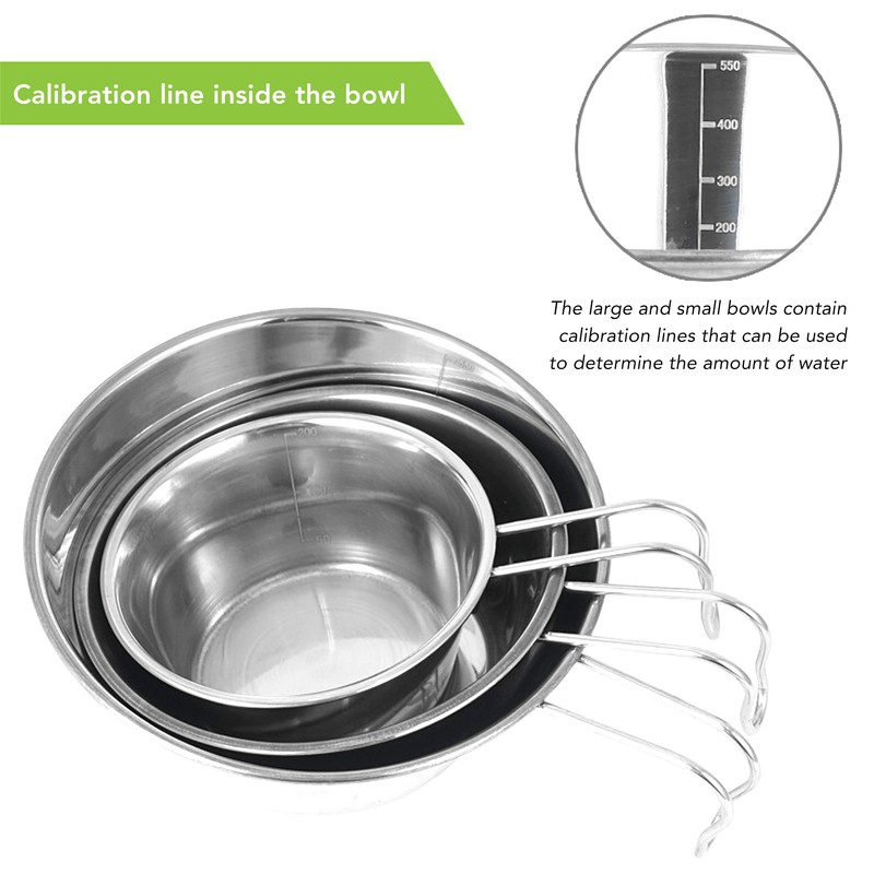 3 PCS Stainless Steel Camping Bowl Set Portable BBQ Folding