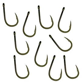 Carp On - Packs of 10 Size 8 WIDE GAPE Fishing Hooks Eyed Made From Teflon Coated Carbon Steel (Micro Barbed - Camo Green, Pack of 10 - Size 8) [14-8008]