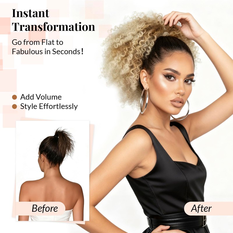 Leeons Afro Kinky Curly Drawstring Ponytail for Black Women, 10