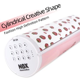 Lockable Pencil Case with Calculator, Standing Cylinder Shape, Multifunctional Password Lock Pen Box, Locking Desk Organizer, Cute Patterns for Girls, Boys, Kids, School Supplies(Strawberry)