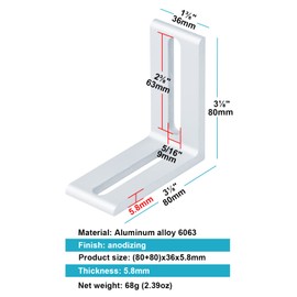 OTTFF 6 Pack 4040 Aluminum Profile Connector, 3-1/8" x 3-1/8" x 1-3/8" L Shaped Corner Bracket with 2 Slot
