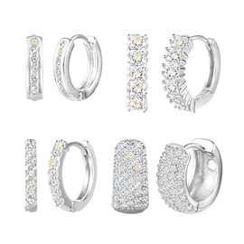 ALEXCRAFT Sterling Silver Hoop Earrings Set for Women Cubic Zirconia Small Hoop Earrings Hypoallergenic Silver Diamond Huggie Earrings Jewelry