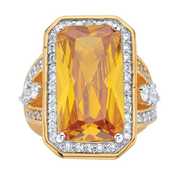 PalmBeach Yellow Gold-Plated Emerald Cut Canary Cubic Zirconia Cocktail Ring