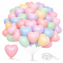 Pack of 50 Macaroons Balloons Pastel Heart Latex Balloons Colourful Garland Birthday Decoration Cream Bright Colourful Helium Balloons Baby Shower Wedding Decoration Valentine's Day Bride