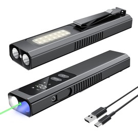 SSPONT EDC Flashlight 4 in1 Magnetic Flashlight High Lumens Work Light with Green Beam & UV & Warning Light Combo EDC Flashlight Rechargeable LT-010 (Black)