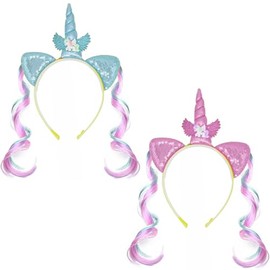 Skeerthy Unicorn Headband, 1 Piece Unicorn Headband, Unicorn Horn Headband with Wig, Hair Accessories for Girls, Birthday, Easter