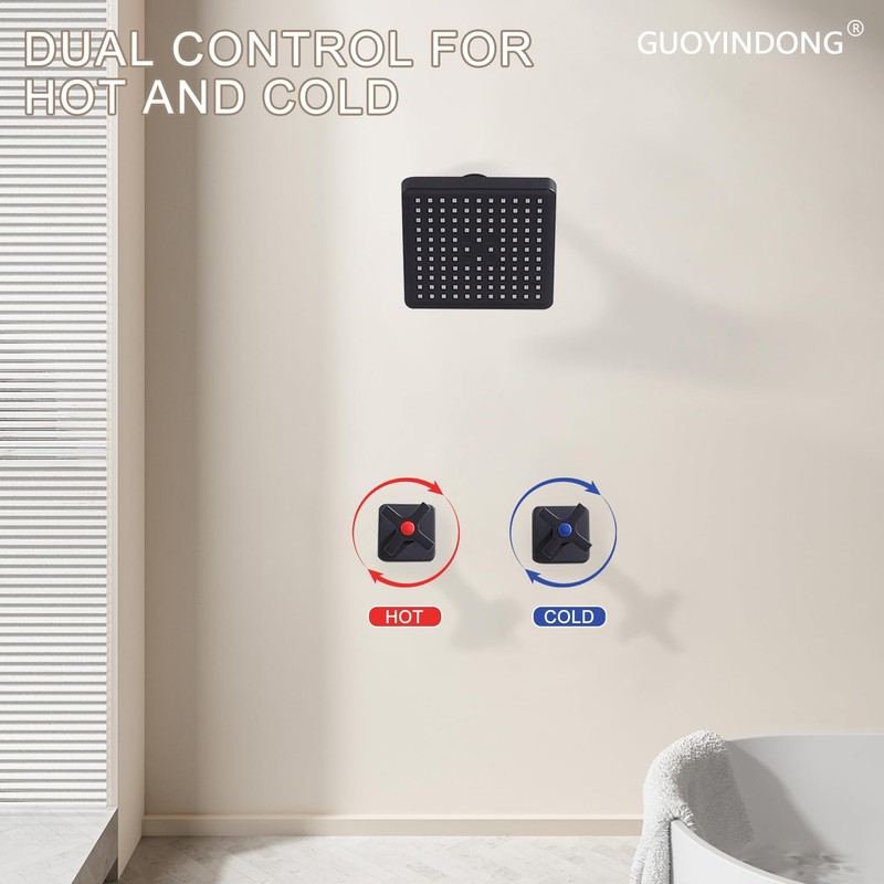 GUOYINDONG 2 Handle Shower Faucet Set, Matte Black Shower Faucet