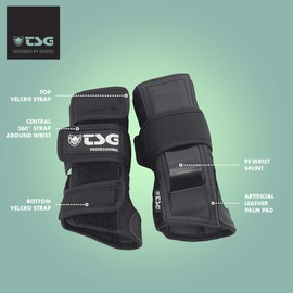 TSG Professional Wristguard, Ergonomic Splint, Palm, Wrist Support, Hardshell, Snowboarding, Skiing, Downhill, Skateboarding, Swiss Design, Black (Large)