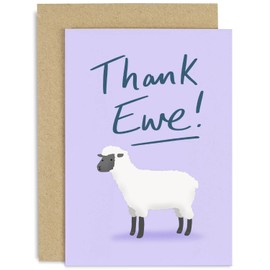 Old English Co. Funny Thank You Card - 'Thank Ewe' Sheep Pun Thank You Greeting Card for Friends and Family - Cute Sheep Illustration Card | Blank Inside with Envelope
