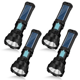 VOETIR Led Solar Flashlight, 1500 Lumens Led Solar Handheld Rechargeable Flashlights with IP65 Waterproof, 2000mAh Battery for Survival Emergencies Camping (4 Pack)