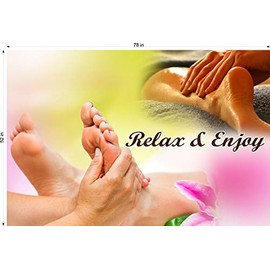 NAILSIGNS.com Massage XIX Foot Feet Body Therapy Treatment Salon Sign Advertising Marketing Décor Horizontal (Perforated Mesh One Way Vision See-Through Window Mesh Vinyl Sign [Outdoors], 78")