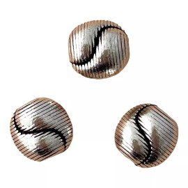 exceptionalbeauty 12 Silver Spacer Beads 9.5mm Double Sided 3D Round Oval Striped Ribbed Antiqued