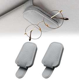 Rixotix Car Visor Sunglasses Holders, 2-Pack Magnetic Leather Sunglass Holders with Ticket/Card Clip - Grey Car Accessories