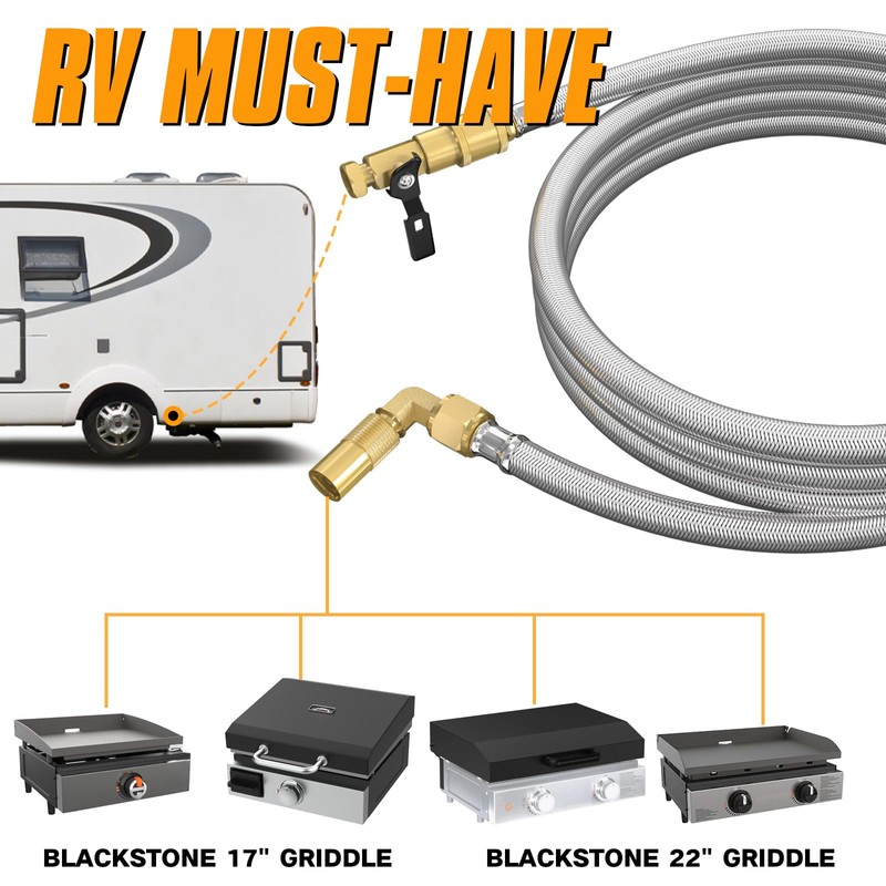 12FT RV Quick Connect Propane Hose with 1/4" Safety Shutoff