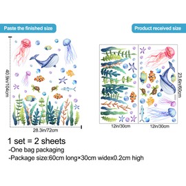 3D Ocean Animals Wall Decals Jellyfish Whale Sea Creatures Wall Stickers Colorful Under The Sea Fish Turtle Seaweed Ocean World Themed DIY Removable Peel and Stick Wall Decor for Kids Nursery DT-2136