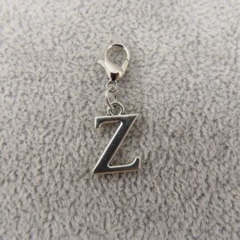 Pemby Studio Initial CAPITAL LETTER Z Charm Zipper Pull Keychain Add On Clip Silver Tone