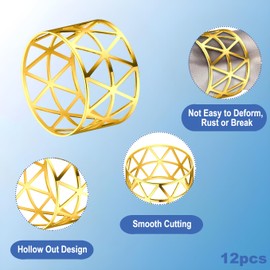 Acuiwer Napkin Rings Set Gold Dinner Napkin Buckle Holder, 12 PCS Hollow Design Décor Napkin Clips Holders Buckles Pins Serving for Creative Party Gatherings Wedding Table Decor