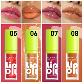 4 Colors Fat Lip Oil Set, Big Brush Head Hydrating Lip Glow Oil Lip Plumper Gloss, Shiny Transparent Lip Gloss Tinted Plumping Lip Oils, Non-sticky Long Lasting Fresh Clear Smooth Lip Care - B