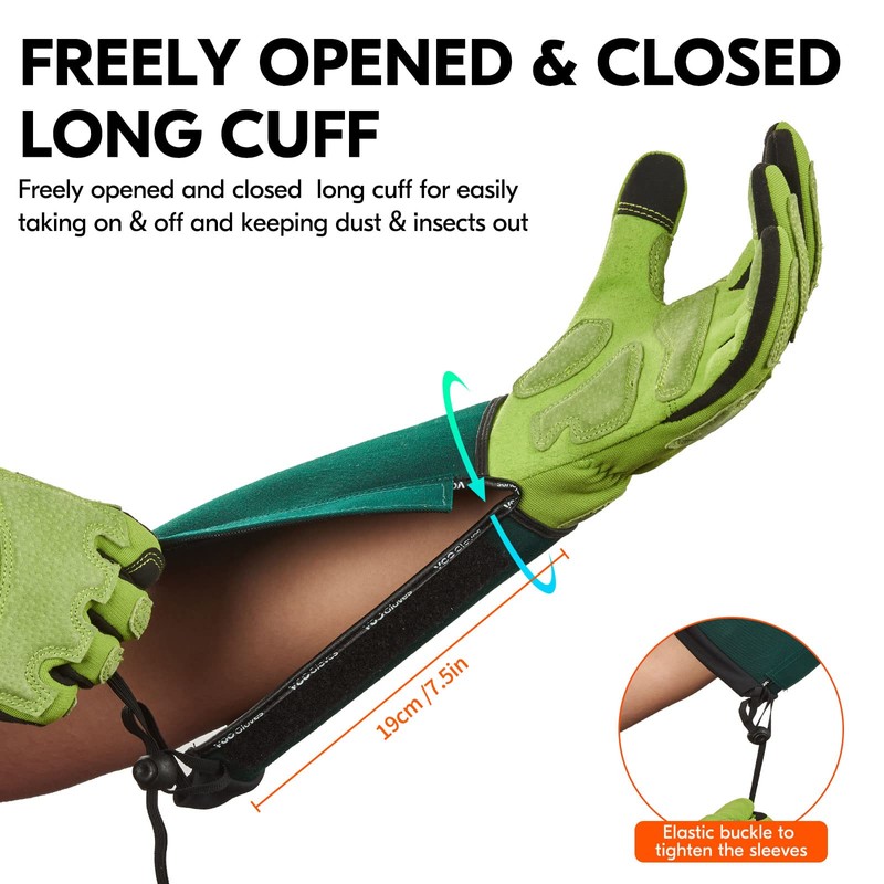 Vgo... Gardening Gloves Long Sleeves in Leather with Touchscreen, Heavy