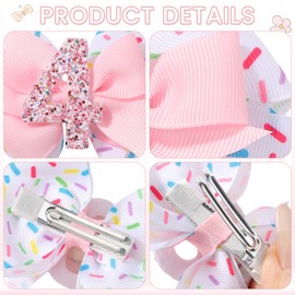 YHXX YLEN 1 PACK Birthday Hair Bow Hair Clips for Girls, Baby Girl Hair Accessories Bow Birthday Decorations, Pink Baby Girls Ice Cream Hair Bows Hair Clips for 4th Birthday
