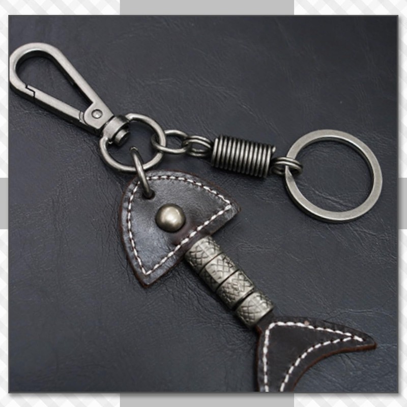 Chrome Crane WB139 Keychain Key Ring Key Leather Charm Fish
