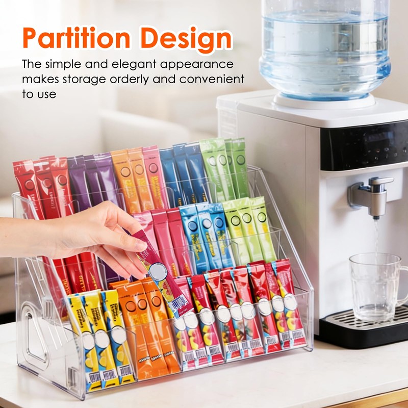 3 Tier Drink Packet Organizer, Acrylic Water Flavor Packet Holder
