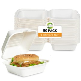 Raj Eco To Go Containers Compostable Clamshell Disposable, [8x8" 50-Pack] Take out Box With Hinged Lids, Meal-Prep, Eco Friendly, Biodegradable, food container made of sugar cane Bagasse BROWN
