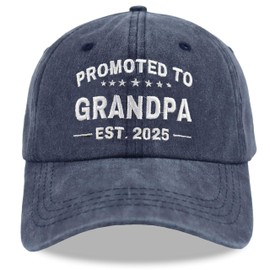 Promoted to Grandpa 2025 Hats for Men, Fathers Day Birthday Gifts for Dad, Adjustable Embroidered Cotton World's Best Grandfather Baseball Cap