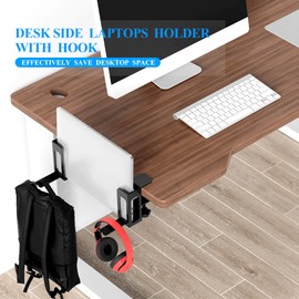 2 Stück Seitlich Aufhängbarer Laptop Organizer am Schreibtisch, Verstellbare Schreibtisch Seitenaufbewahrung, Generisch Schreibtisch Seiten Laptophalter, Metall Laptop-Halterung ohne Bohren(Schwarz)