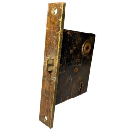 ANTIQUE Cast Iron Mortise Skeleton Key Lock Door BRASS FACE NORWALK LOCK CO.