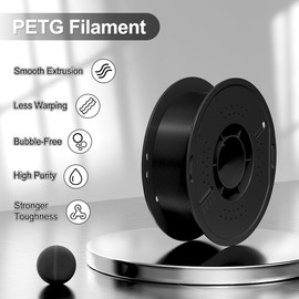 PETG 3D Printer Filament, 1.75mm, 1082FT, 1kg Spool (2.2lbs), +/-0.02mm Accuracy - Impact-Resistant, Vacuum Packed, Perfect Printing Results, Black, Compatible with Most FDM Printers