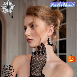 Mintolex Halloween Glitter Bat Dangle Earrings for Women Sparkly Black Acrylic Drop Earrings with Green Eyes Fun Spooky Jewelry for Halloween Party Costume Accessory, Glitter Bat