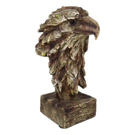 Ebros Gift Faux Wood Carving Resin Rustic Wildlife American Bald Eagle Head Bust Figurine On Base Pedestal Stand Desktop Countertop Shelf Decorative Collectible Statues
