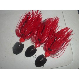 Custom Bass Bladed Jig Lot Of 3 Texas Red Shudder Bait Yank Tackle Exclusive WOW