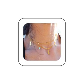 Aneneiceera Boho Star Necklace Dainty Moon Choker Necklace Star Pendant Satellite Gold Chain Choker Trendy Layered Wedding Necklace Fashion Jewellery Gift for Women and Girls (Gold), Gold
