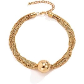 Chunky Gold Choker Necklace Chunky Silver Necklace for Women Gold Statement Necklace Black Choker Necklace Thick Gold Chunky Necklace Geometric Sphere Necklace (Gold)