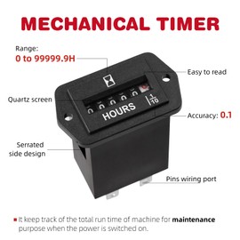 RileyFine Mechanical Timer Waterproof Hour Meter for Small Engines Auto Boat Motorcross Generator Lawn Mower Tractor Pump Golf cart Marine Truck Wood Chipper (DC 6-80V)