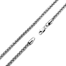 AmyRT Jewelry 4mm Titanium Steel Wheat Silver Chain Necklaces for Men & Women 16 in