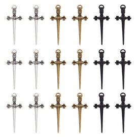UNICRAFTALE Pack of 45 3 Colours Sword Pendants 34.5 mm Long Dagger Alloy Large Connector Pendant Tibetan Style Charms Metal Sword Charms for DIY Necklaces Bracelets Jewellery Making, Non-precious