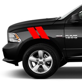 Clausen's World 4 Inch Fender Bars Vinyl Racing Stripes Decals, Fits Ram Pickup Truck, Both Sides, Red