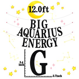 Big Aquarius Energy Banner, temporada de acuario enero/febrero Decoración para tartas de cumpleaños, 12 suministros de decoración para fiestas de cumpleaños, purpurina negra