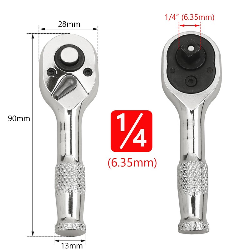 Bestgle 1/4" Square Drive Stubby Reversible Ratchet Wrench with 72-Tooth